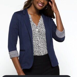 New Skies Are Blue Asa Knit Blazer Navy Open Front Cuff 3/4 Sleeve 1X Women NWT